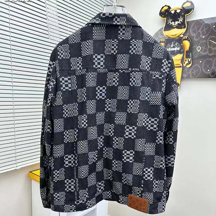 Louis Vuitton Women LV Distorted Damier Denim Jacket Cotton Indigo Blue Regular Fit