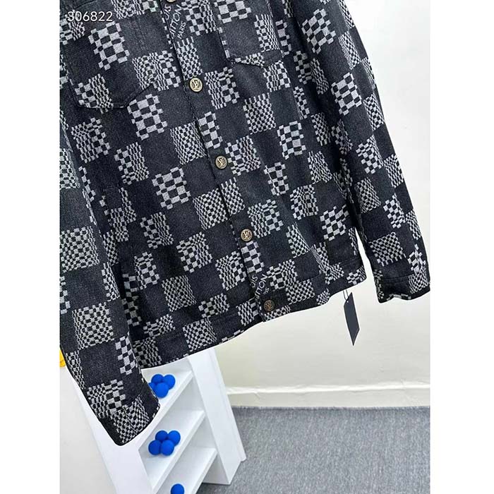 Louis Vuitton Women LV Distorted Damier Denim Jacket Cotton Indigo Blue Regular Fit