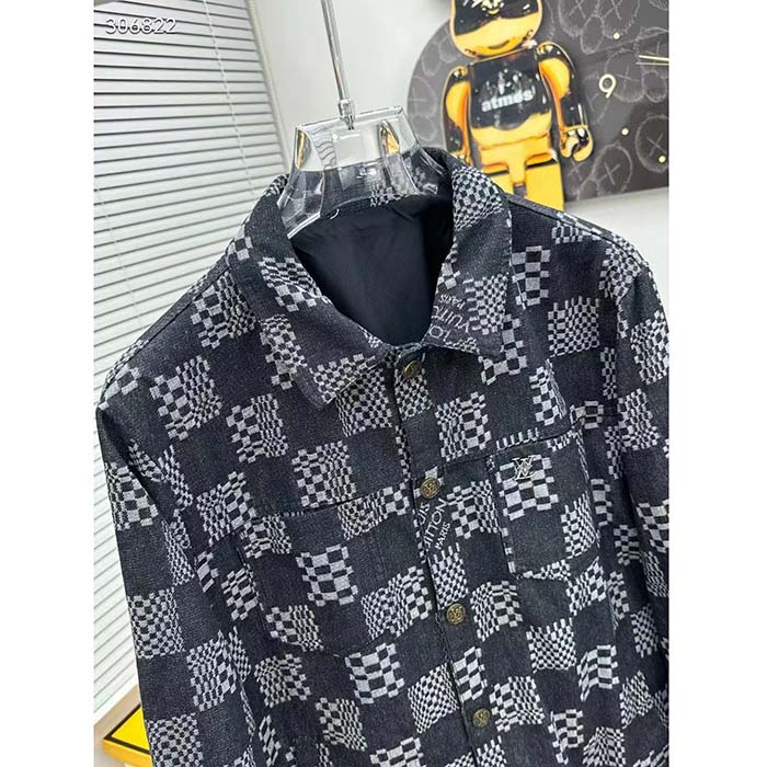 Louis Vuitton Women LV Distorted Damier Denim Jacket Cotton Indigo Blue Regular Fit