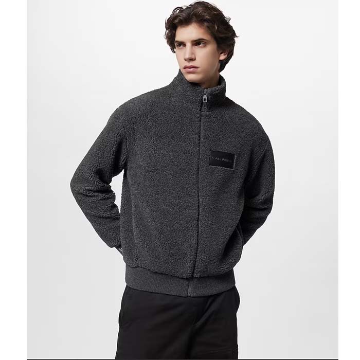 Louis Vuitton Men LV Fleece Blouson Regular Fit Front Zipped Closure Volcanic Ash