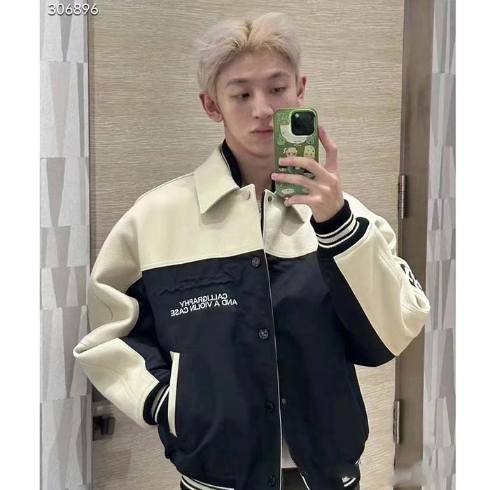 Louis Vuitton Men LV Leather And Nylon Blouson Regular Fit Embossed Vuitton Signature Calf