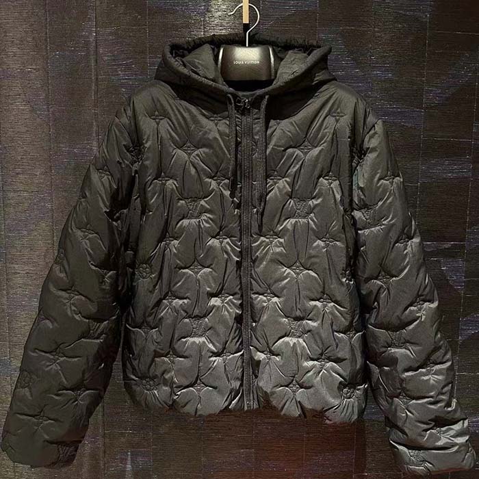 Louis Vuitton Men LV Monogram Quilted Hooded Blouson Regular Fit Allover Monogram Draw Cords Padded
