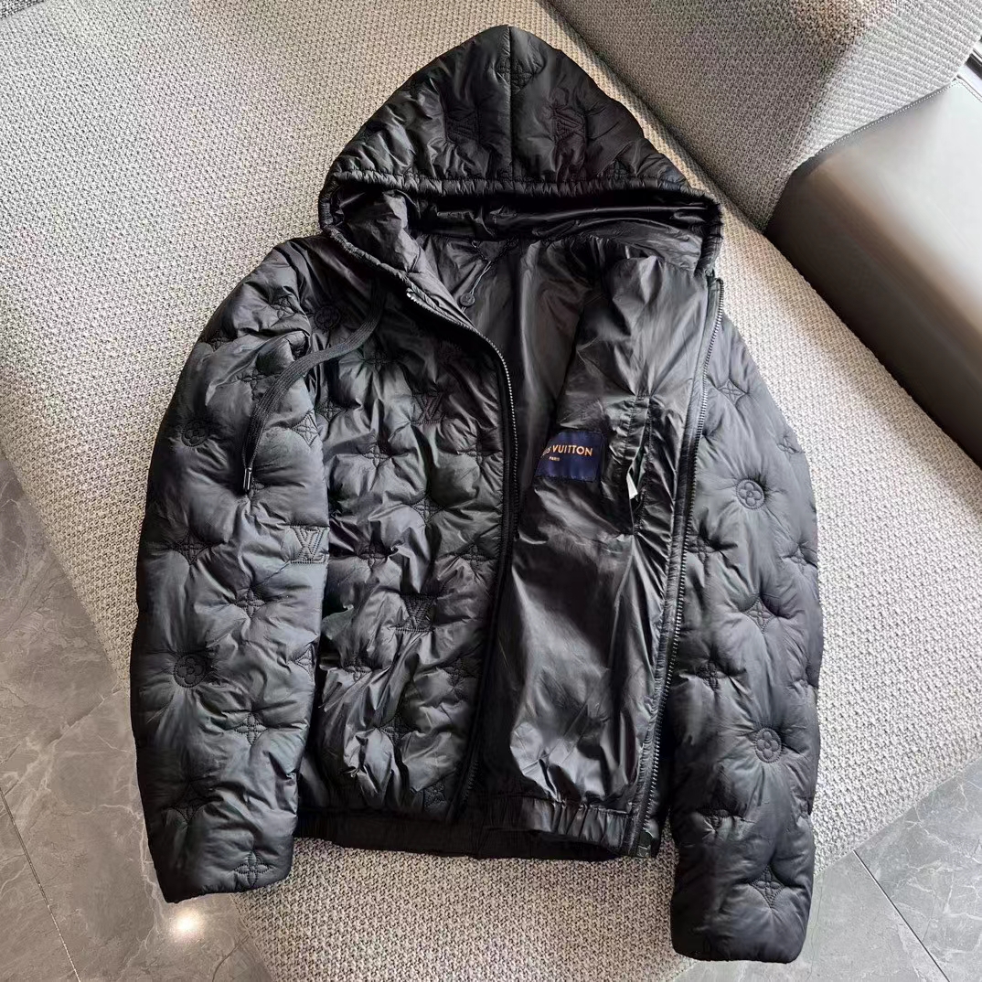 Louis Vuitton Men LV Monogram Quilted Hooded Blouson Regular Fit Allover Monogram Draw Cords Padded