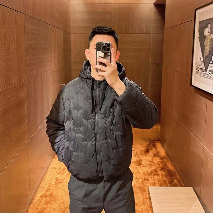 Louis Vuitton Men LV Monogram Quilted Hooded Blouson Regular Fit Allover Monogram Draw Cords Padded