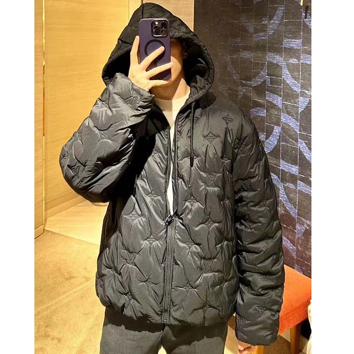 Louis Vuitton Men LV Monogram Quilted Hooded Blouson Regular Fit Allover Monogram Draw Cords Padded