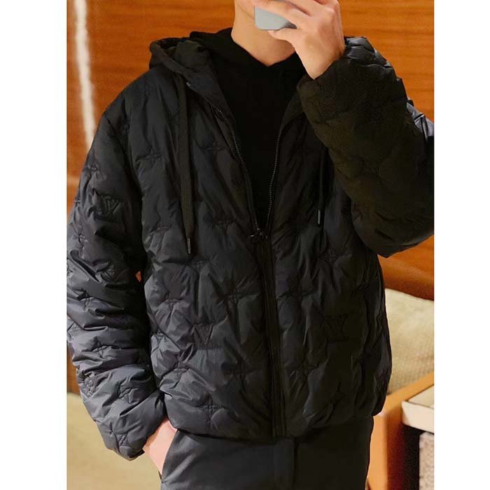 Louis Vuitton Men LV Monogram Quilted Hooded Blouson Regular Fit Allover Monogram Draw Cords Padded