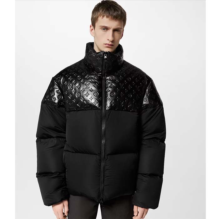 Louis Vuitton Men LV Oversized Puffer Jacket Black Monogram Hood Water-Resistant Lamb Leather