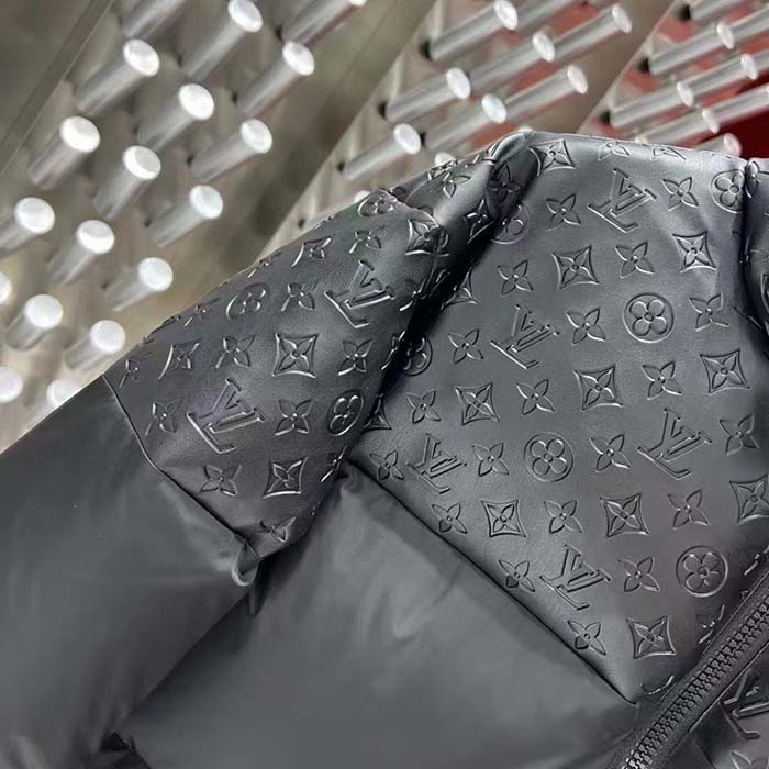 Louis Vuitton Men LV Oversized Puffer Jacket Black Monogram Hood Water-Resistant Lamb Leather