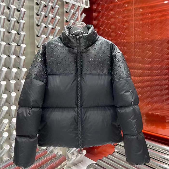 Louis Vuitton Men LV Oversized Puffer Jacket Black Monogram Hood Water-Resistant Lamb Leather