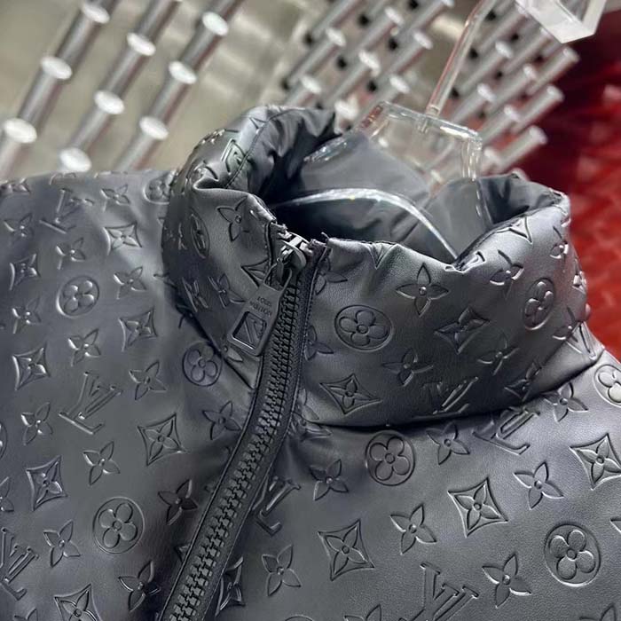 Louis Vuitton Men LV Oversized Puffer Jacket Black Monogram Hood Water-Resistant Lamb Leather