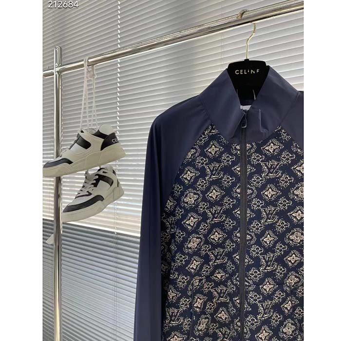 Louis Vuitton Women LV Technical Cotton Zipped Track Top Regular Fit Monogram Sand Jacquard High Jersey Collar