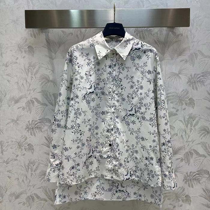 Louis Vuitton Women LV Unicorn Print Shirt Cotton Silk Mottled Grey Regular Fit