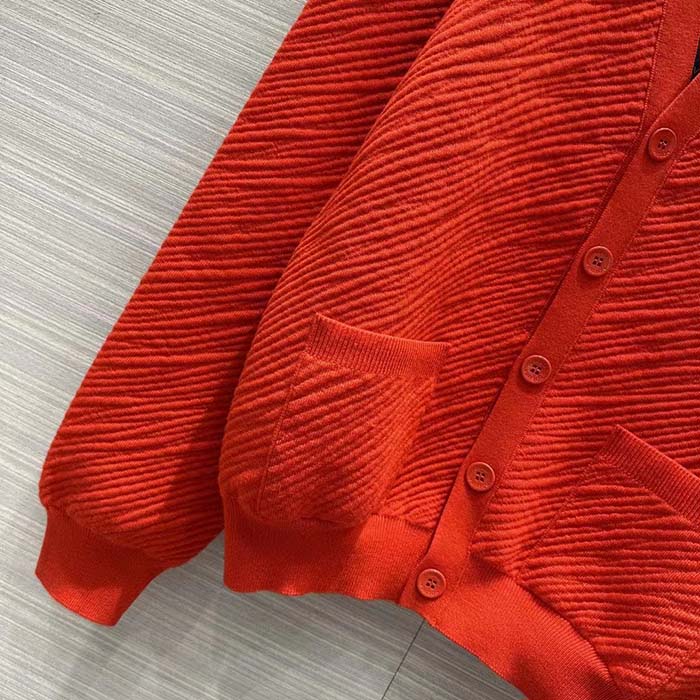 Louis Vuitton Men Wool Cardigan Regular Fit LV Epi XL Knitted Motif Red Certified Merino