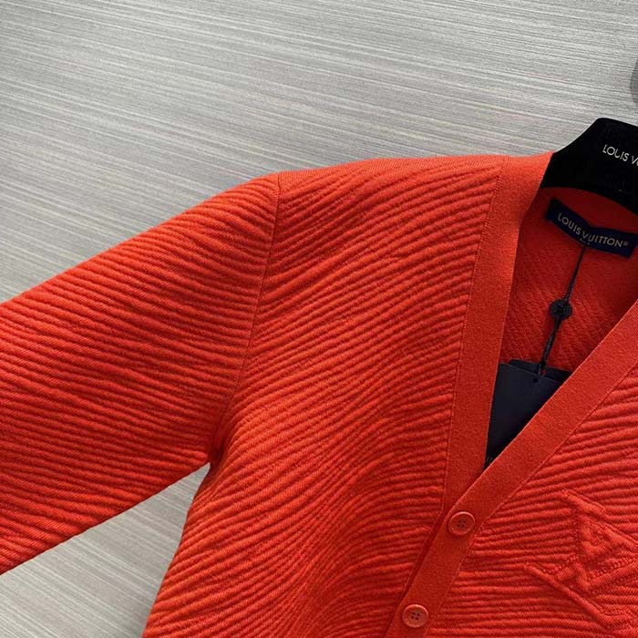Louis Vuitton Men Wool Cardigan Regular Fit LV Epi XL Knitted Motif Red Certified Merino