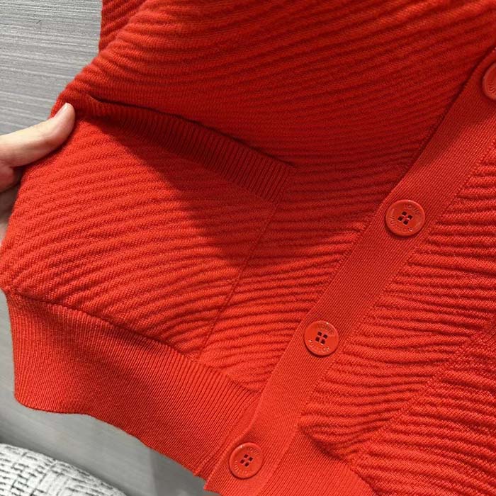 Louis Vuitton Men Wool Cardigan Regular Fit LV Epi XL Knitted Motif Red Certified Merino