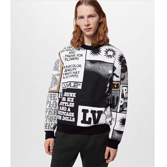 Louis Vuitton Men Wool Crewneck Regular Fit Jacquard Allover LV Fanzine Motif Multicolor