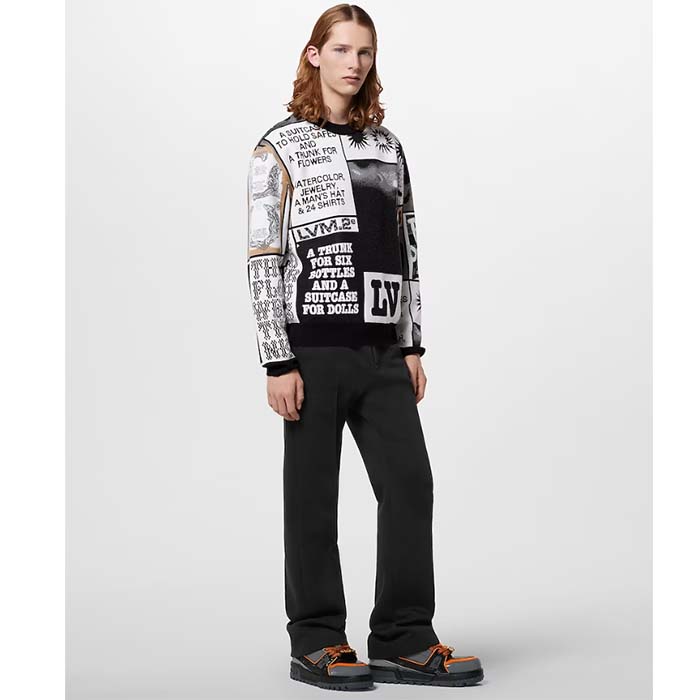 Louis Vuitton Men Wool Crewneck Regular Fit Jacquard Allover LV Fanzine Motif Multicolor