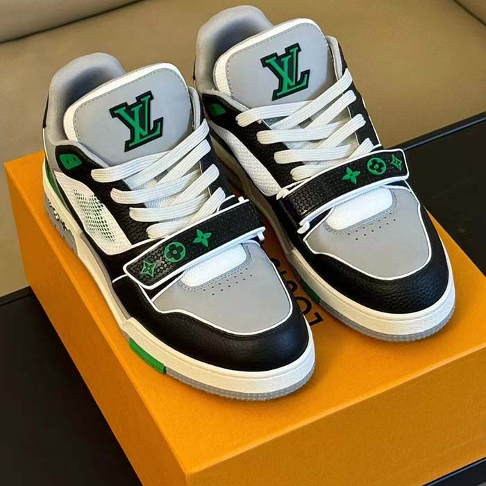 Louis Vuitton Unisex Exclusively Online LV Trainer Sneaker Green Grained Calf Leather Monogram Canvas