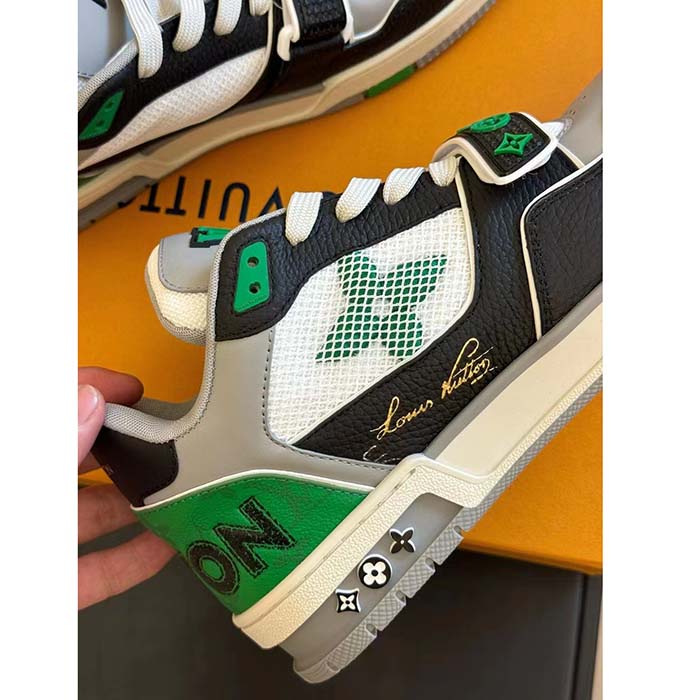 Louis Vuitton Unisex Exclusively Online LV Trainer Sneaker Green Grained Calf Leather Monogram Canvas
