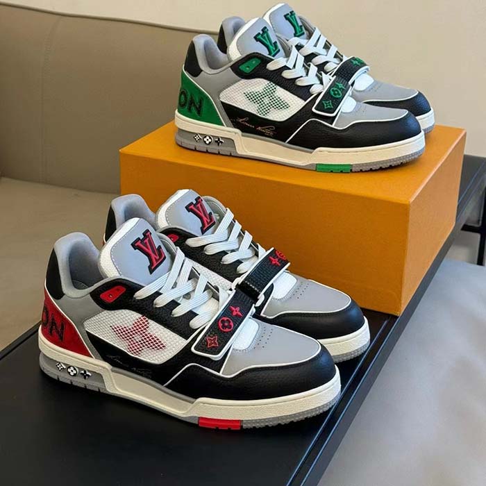 Louis Vuitton Unisex Exclusively Online LV Trainer Sneaker Green Grained Calf Leather Monogram Canvas