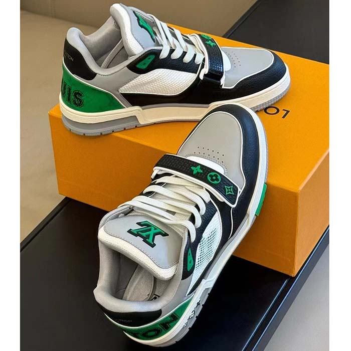Louis Vuitton Unisex Exclusively Online LV Trainer Sneaker Green Grained Calf Leather Monogram Canvas
