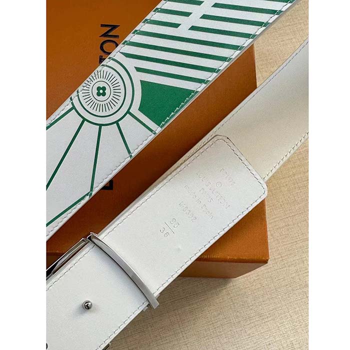 Louis Vuitton Unisex LV Imprint 40 MM Reversible Belt White Leather Silver-Colour Hardware