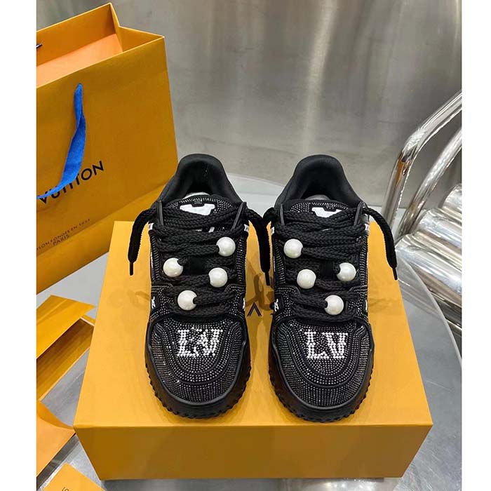 Louis Vuitton Unisex LV Trainer Maxi Sneaker Black Swarovski™ Crystals Textile Laces Rubber Outsole