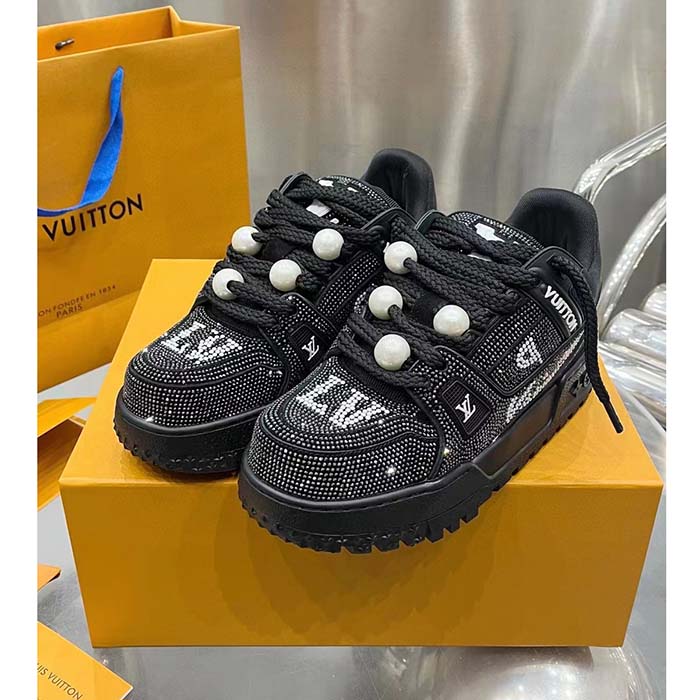Louis Vuitton Unisex LV Trainer Maxi Sneaker Black Swarovski™ Crystals Textile Laces Rubber Outsole
