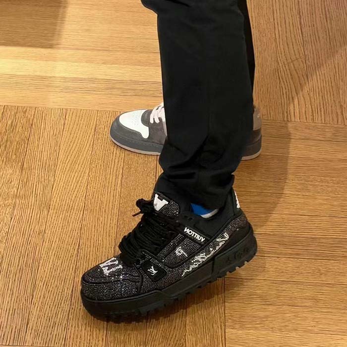 Louis Vuitton Unisex LV Trainer Maxi Sneaker Black Swarovski™ Crystals Textile Laces Rubber Outsole