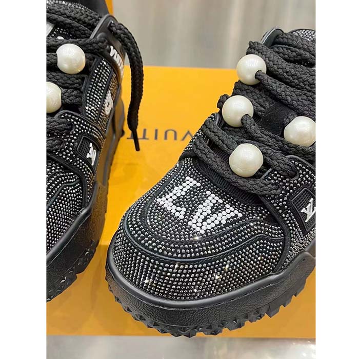 Louis Vuitton Unisex LV Trainer Maxi Sneaker Black Swarovski™ Crystals Textile Laces Rubber Outsole