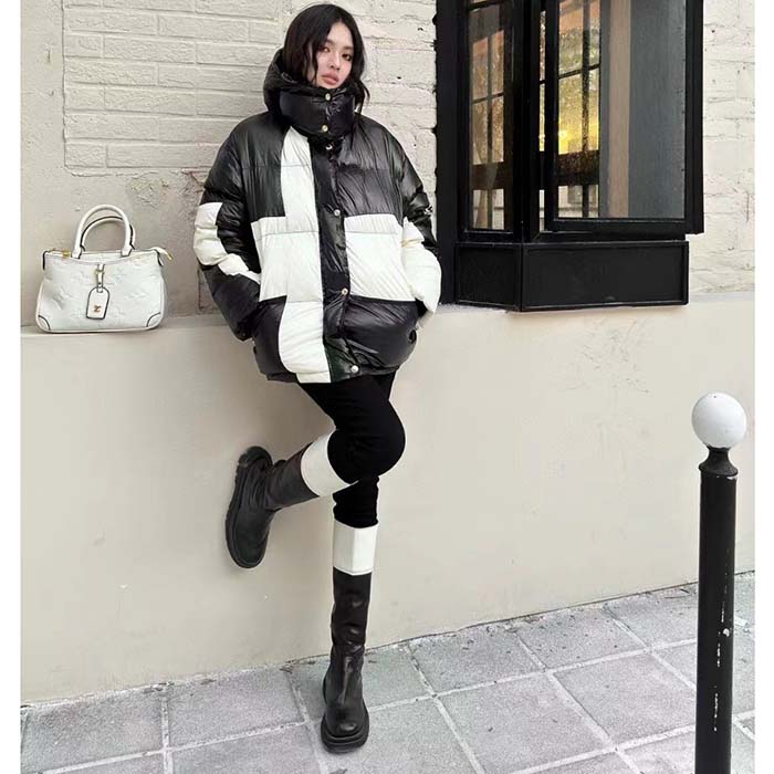 Louis Vuitton Women LV SKI Abstract Monogram Flower Puffer Jacket Black White