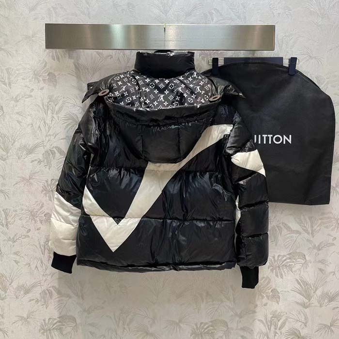 Louis Vuitton Men LV SKI Abstract Monogram Flower Puffer Jacket Black White