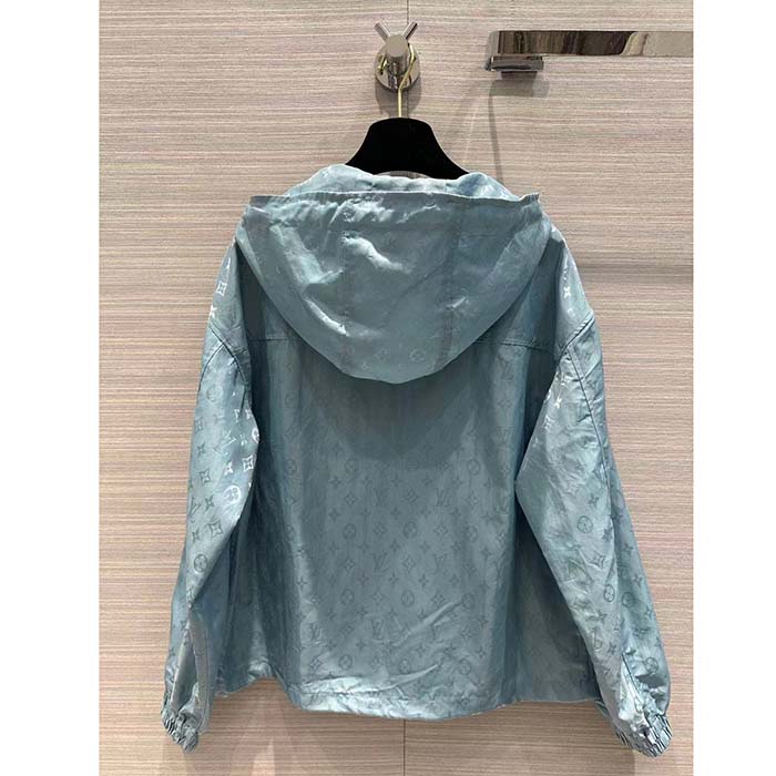 Louis Vuitton Men LV Shiny Monogram Short Parka Ice Blue Regular Fit