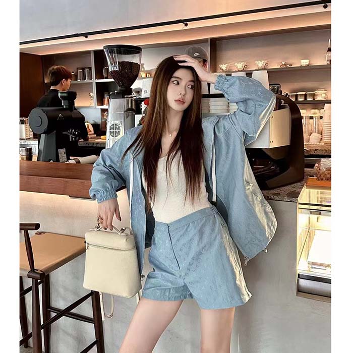 Louis Vuitton Women LV Shiny Monogram Short Parka Ice Blue Regular Fit