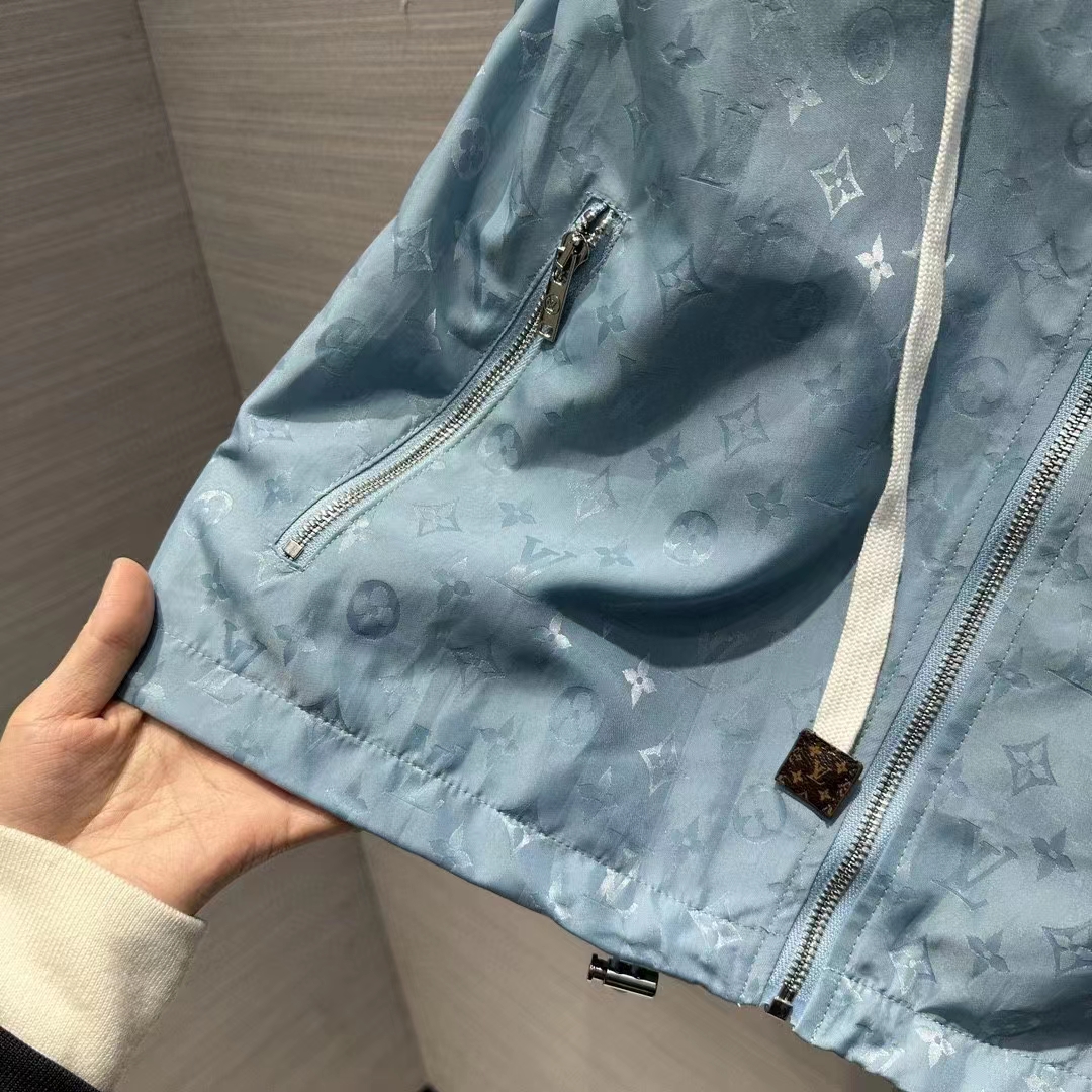 Louis Vuitton Men LV Shiny Monogram Short Parka Ice Blue Regular Fit