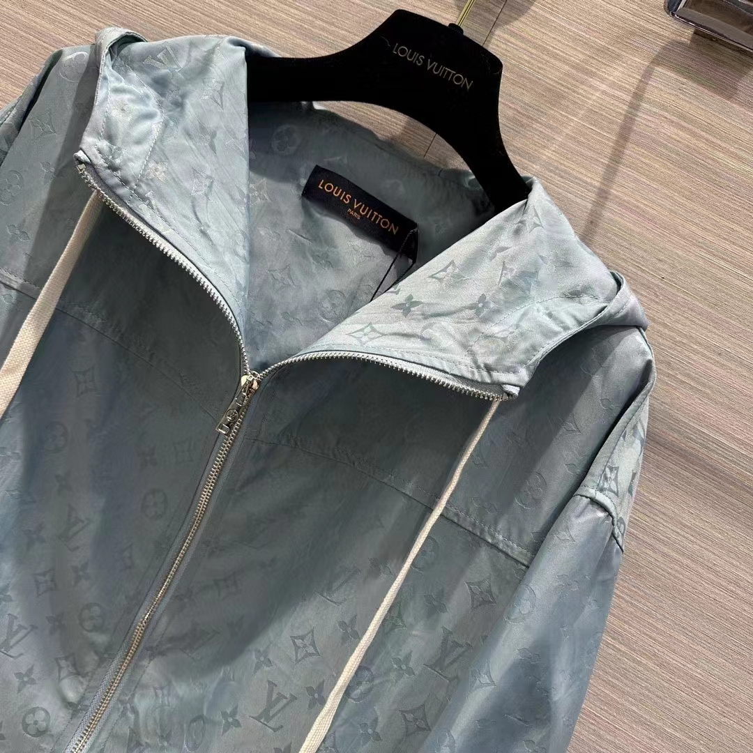 Louis Vuitton Men LV Shiny Monogram Short Parka Ice Blue Regular Fit