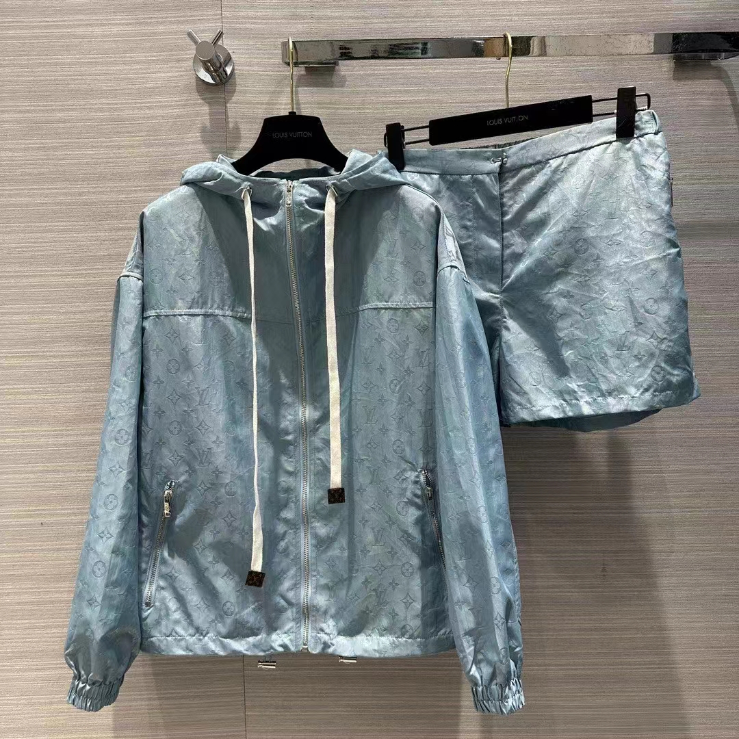 Louis Vuitton Men LV Shiny Monogram Short Parka Ice Blue Regular Fit