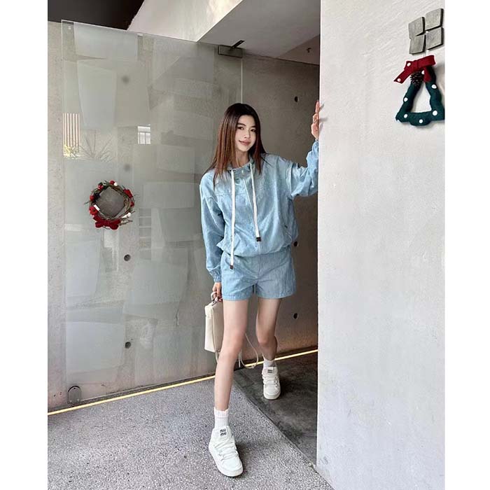 Louis Vuitton Women LV Shiny Monogram Short Parka Ice Blue Regular Fit