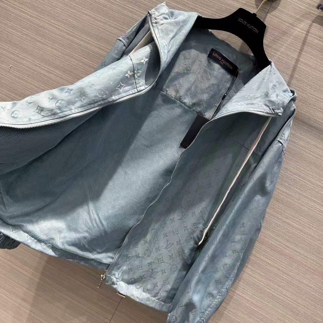 Louis Vuitton Men LV Shiny Monogram Short Parka Ice Blue Regular Fit