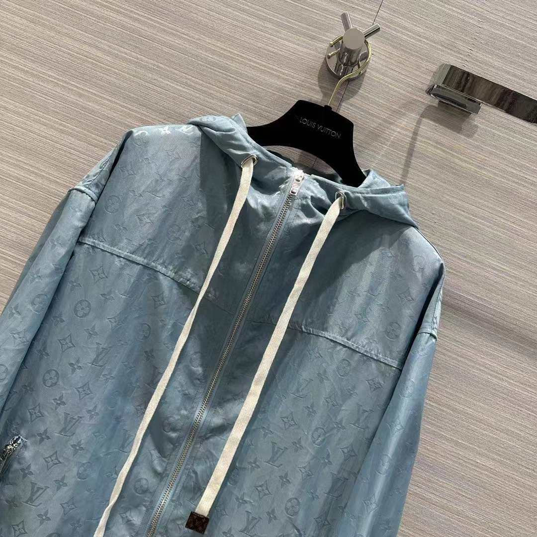 Louis Vuitton Men LV Shiny Monogram Short Parka Ice Blue Regular Fit
