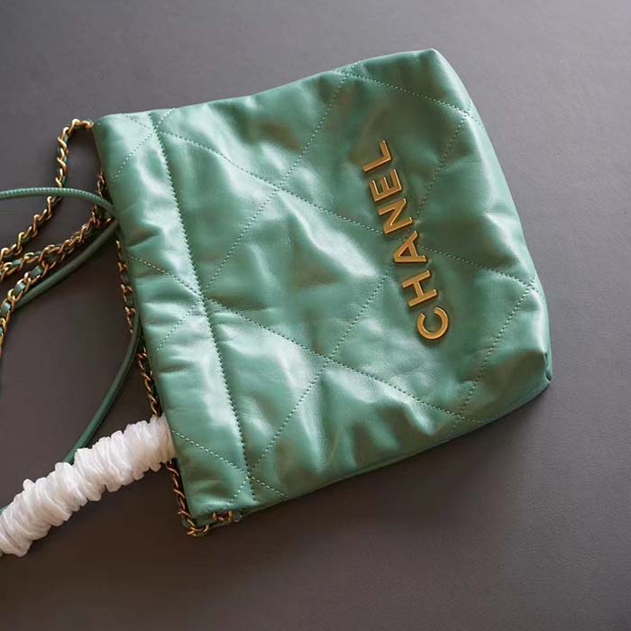 Chanel Women CC 22 Mini Handbag Shiny Calfskin Gold-Tone Metal Turquoise Ref.  AS3980 B08037 NS837