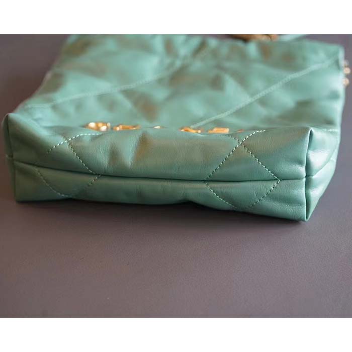 Chanel Women CC 22 Mini Handbag Shiny Calfskin Gold-Tone Metal Turquoise Ref.  AS3980 B08037 NS837