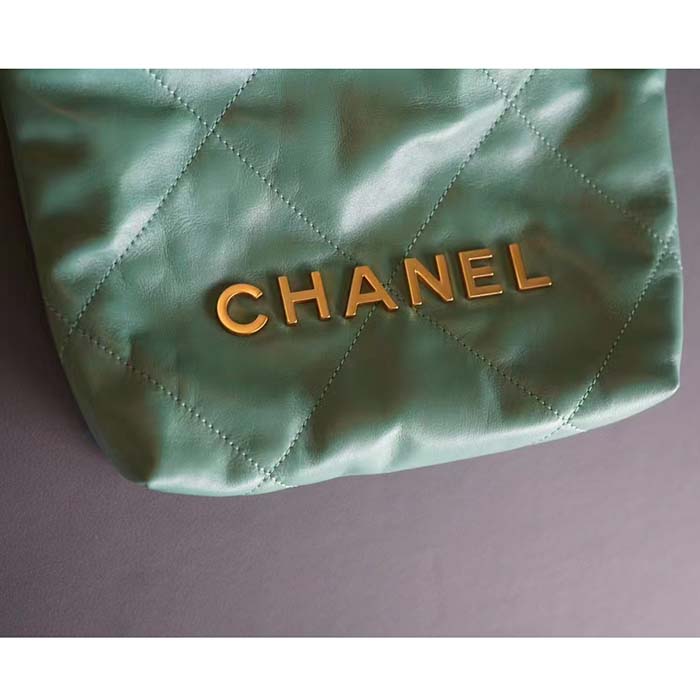 Chanel Women CC 22 Mini Handbag Shiny Calfskin Gold-Tone Metal Turquoise Ref.  AS3980 B08037 NS837