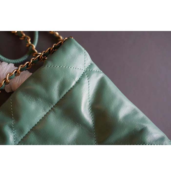 Chanel Women CC 22 Mini Handbag Shiny Calfskin Gold-Tone Metal Turquoise Ref.  AS3980 B08037 NS837