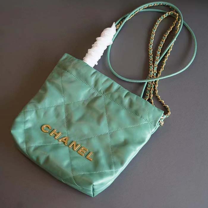 Chanel Women CC 22 Mini Handbag Shiny Calfskin Gold-Tone Metal Turquoise Ref.  AS3980 B08037 NS837