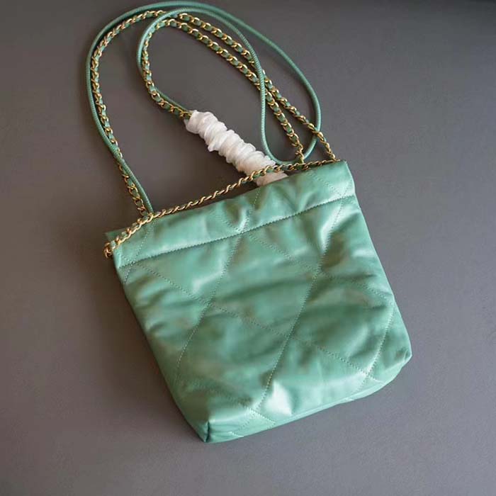 Chanel Women CC 22 Mini Handbag Shiny Calfskin Gold-Tone Metal Turquoise Ref.  AS3980 B08037 NS837