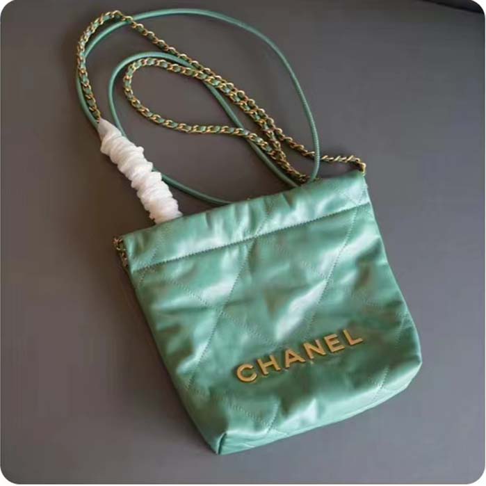Chanel Women CC 22 Mini Handbag Shiny Calfskin Gold-Tone Metal Turquoise Ref.  AS3980 B08037 NS837
