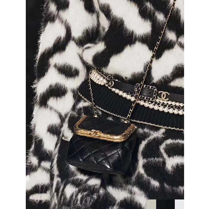 Chanel Women CC Belt Gold Metal Resin Glass Pearls Strass Black Calfskin Leather