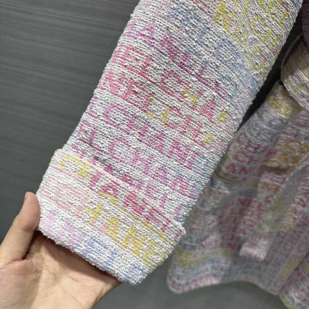 Chanel Women CC Coat Embroidered Cotton Wool Tweed Pink Yellow Ecru Blue Ref.  P76296 V68251 NS965