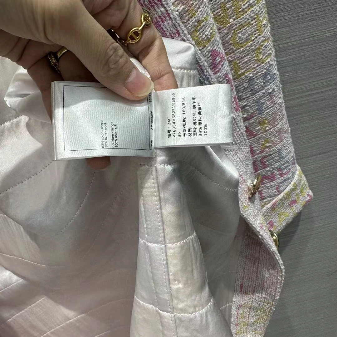 Chanel Women CC Coat Embroidered Cotton Wool Tweed Pink Yellow Ecru Blue Ref.  P76296 V68251 NS965